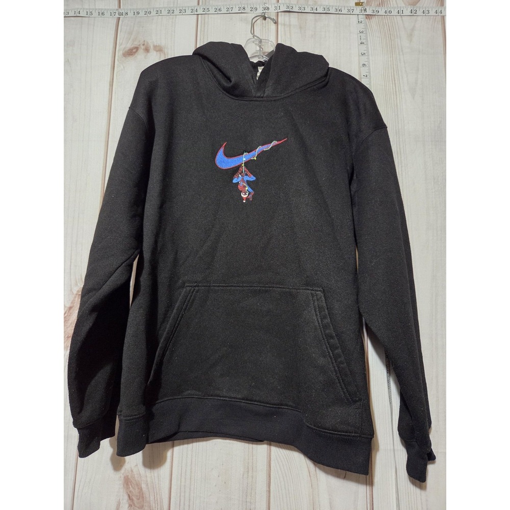 Gildan Hoodie Mens Medium Black Pullover‎ Kangaroo Pocket Spider-Man Swoosh